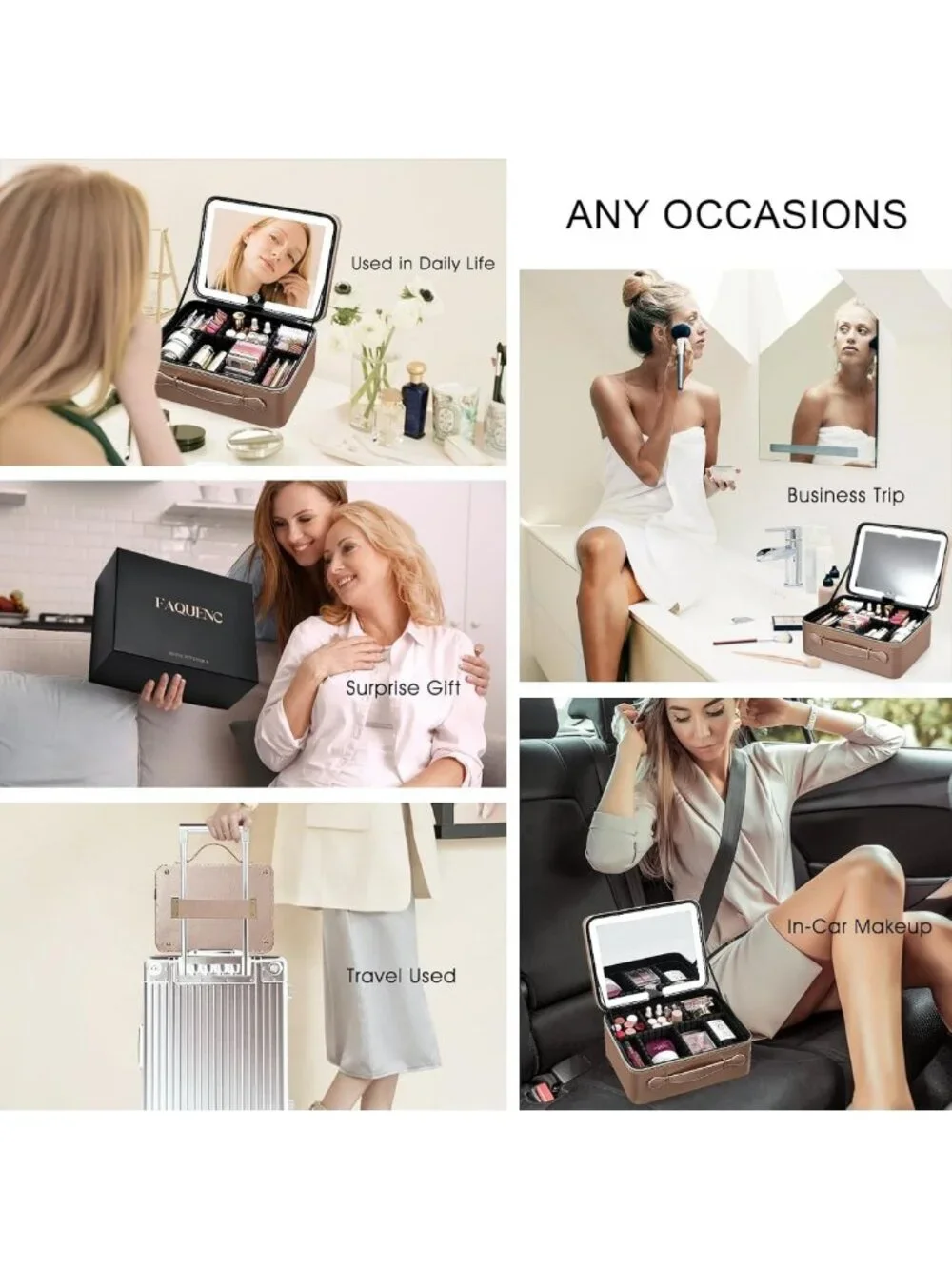 LED Makeup Case with Adjustable Brightness Mirror, Travel Cosmetic Organizer
